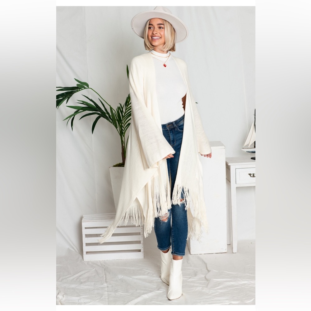 Boho Long Knit Fringed Cardigan - Picture 2 of 4